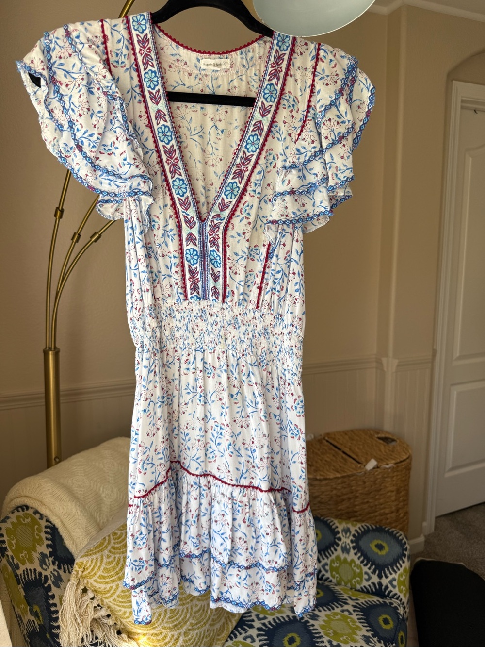 Poupette St. Barth Camila Smocked Mini Dress in Blue Cerise Size M